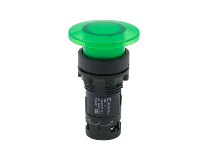 Кнопка грибовидная зеленая с подсветкой, Ø40 мм, 1NO, 24V AC/DC, IP54, пластик